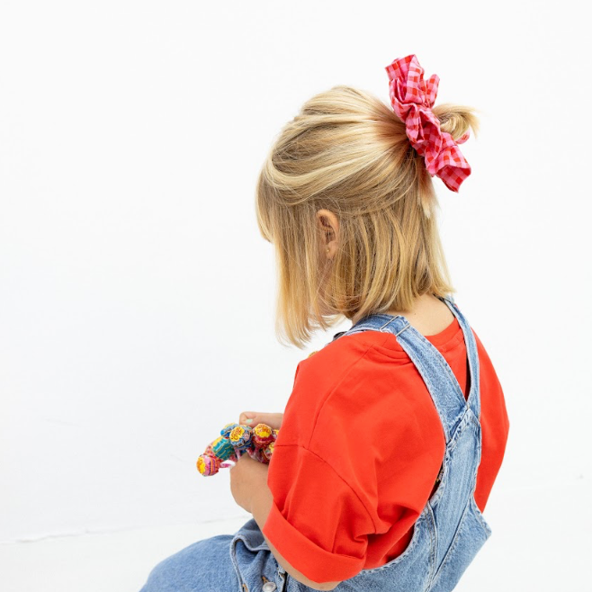 Scrunchie Folho em Vichy Encarnado e Cor-de-Rosa