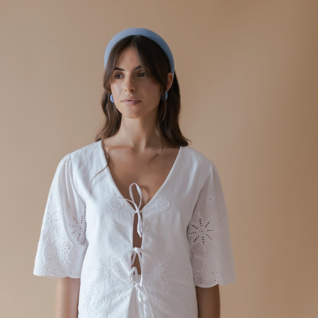 Bandolete Kate em Veludo Azul Claro