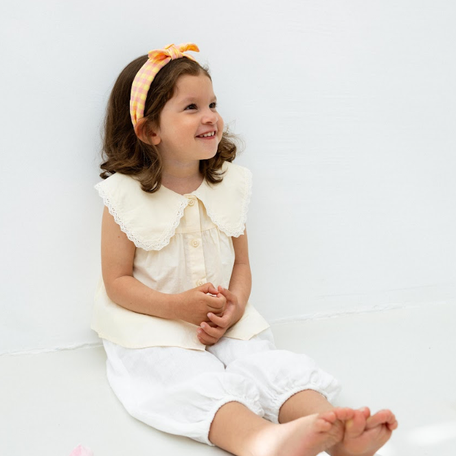 Bandolete Bunny em Vichy Amarelo e Cor-de-Rosa