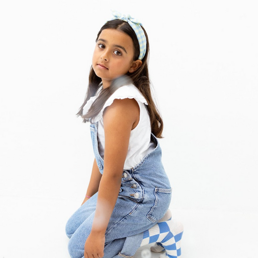 Bandolete Bunny em Vichy Azul e Amarelo