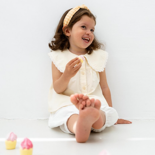 Bandolete Olivia Kids em Vichy Amarelo Manteiga