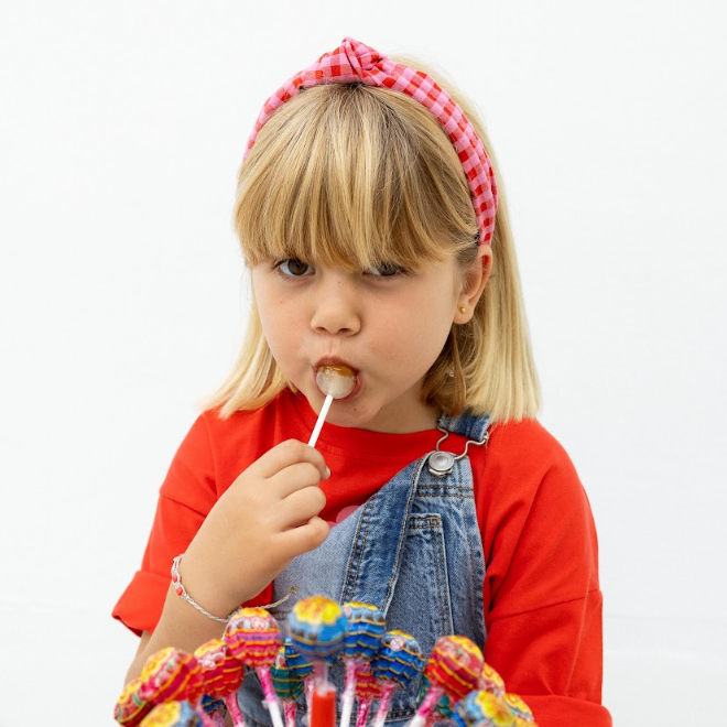 Bandolete Olivia Kids em Vichy Encarnado e Cor-de-Rosa