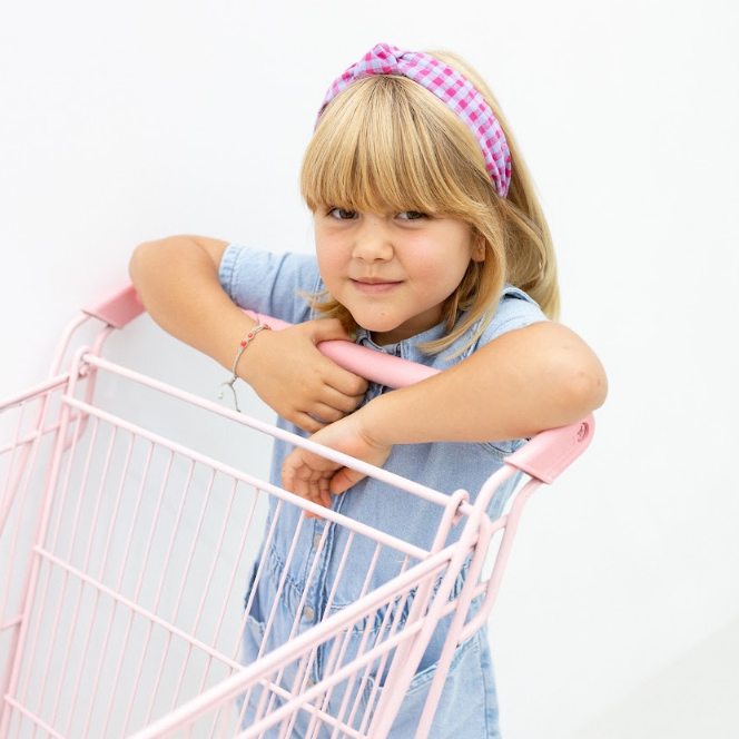 Bandolete Olivia Kids em Vichy Lavanda e Cor-de-Rosa