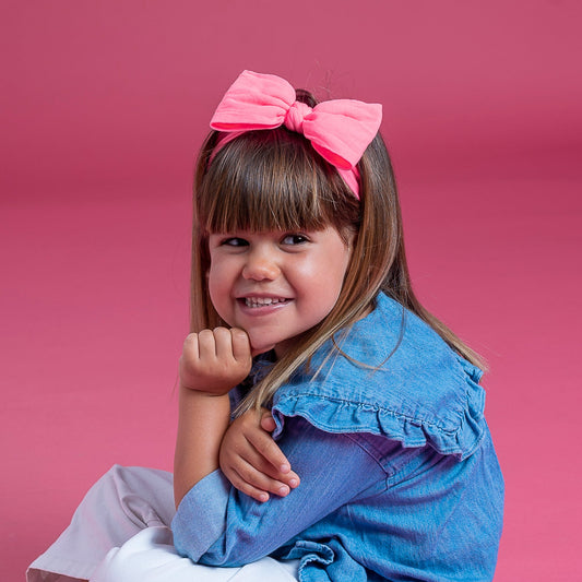 Fita Mary Bow em Cor-de-Rosa Neon