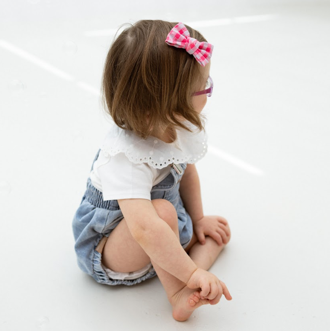 Laço Baby em Tecido em Vichy Cor-de-Rosa Neon