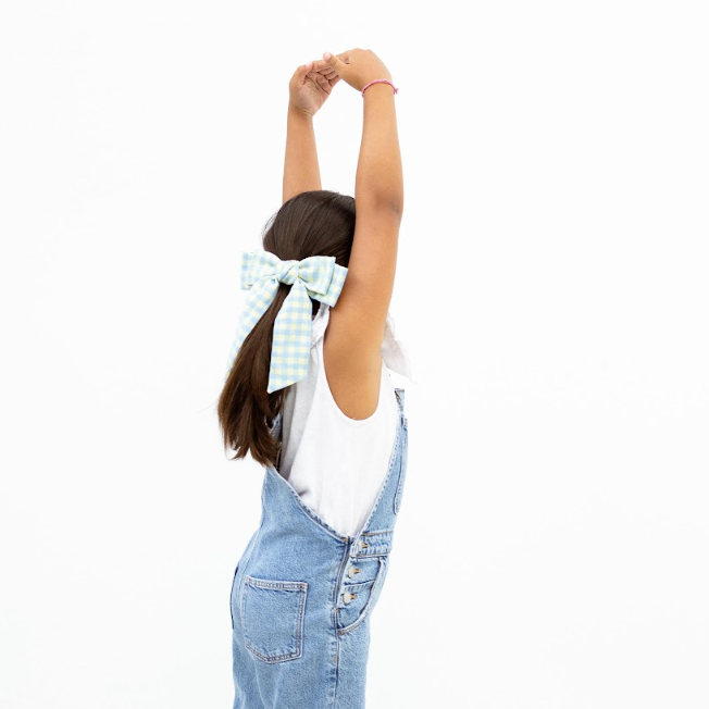 Laço Vitória Kids em Vichy Azul e Amarelo