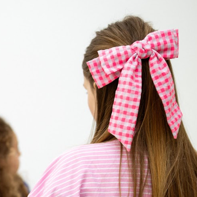 Laço Vitória Kids em Vichy Cor-de-Rosa Neon