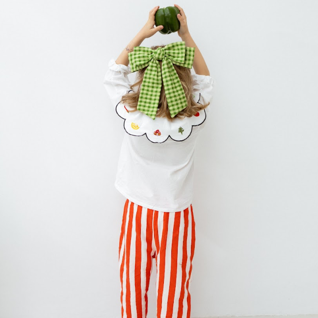Laço Vitória Kids em Vichy Verde Matcha
