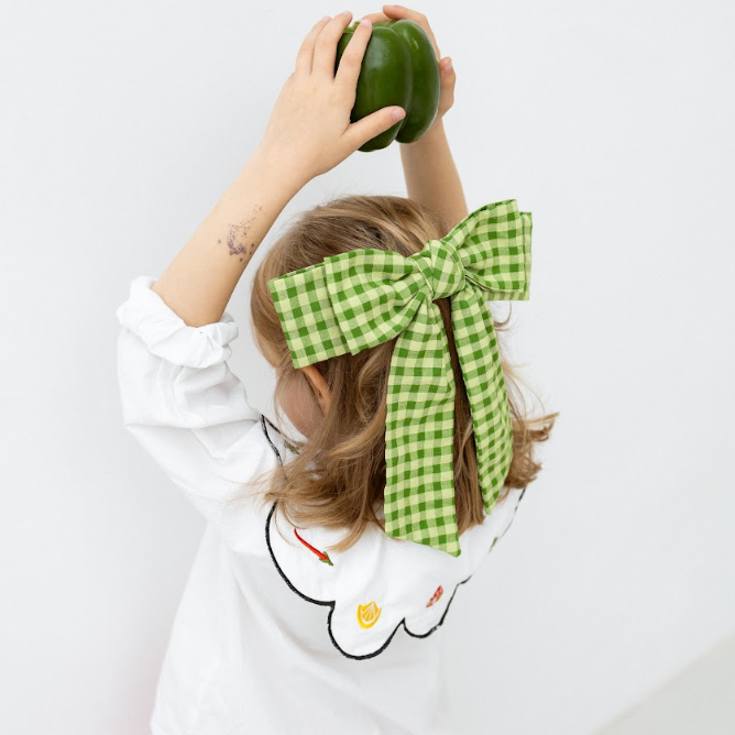 Laço Vitória Kids em Vichy Verde Matcha