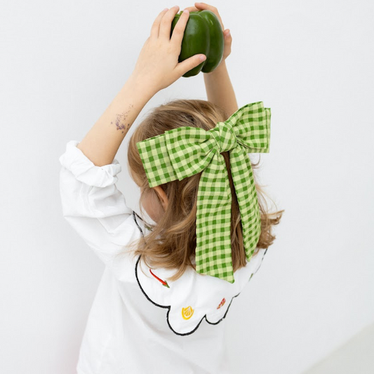 Laço Vitória Kids em Vichy Verde Matcha