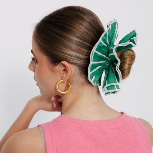 Scrunchie Camadas em Riscas Emeralda