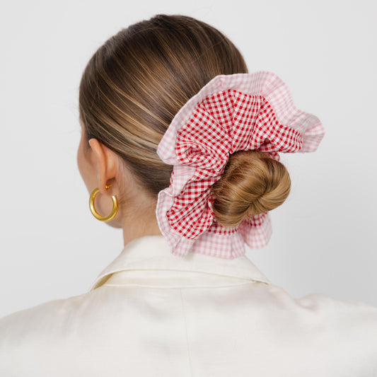 Scrunchie Folho em Vichy Strawberry