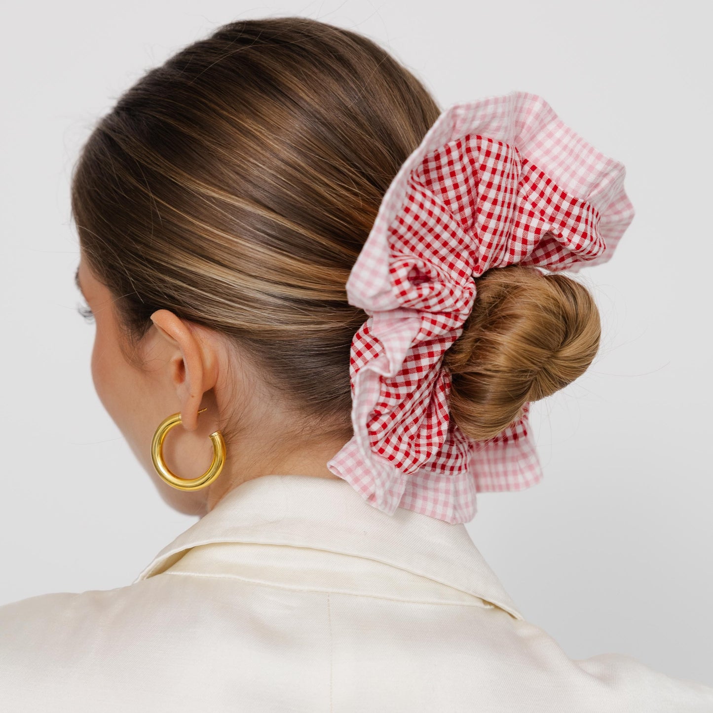 Scrunchie Folho em Vichy Strawberry
