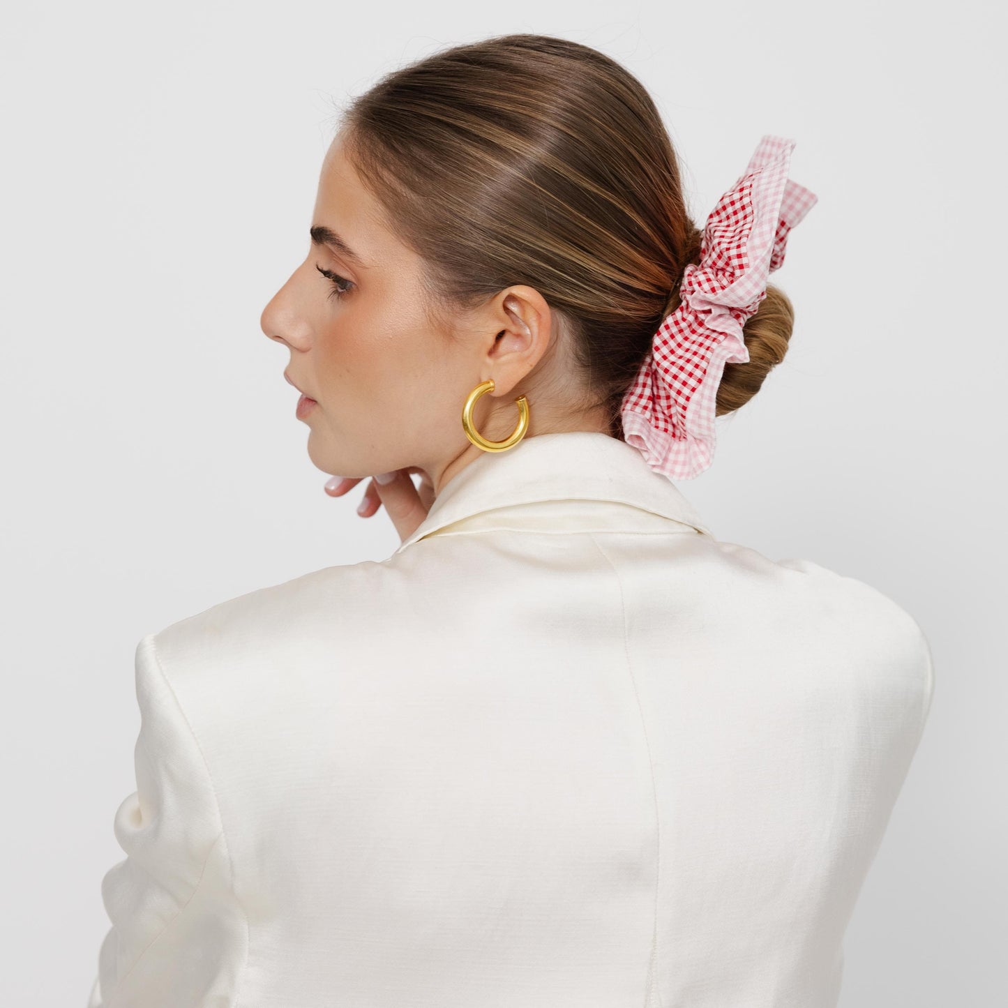 Scrunchie Folho em Vichy Strawberry