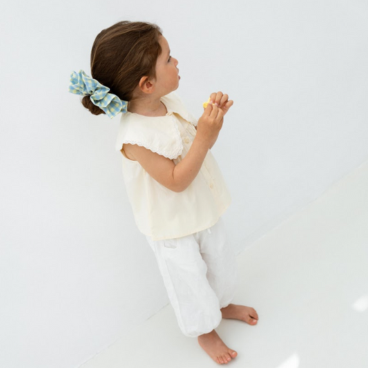 Scrunchie Folho em Vichy Azul e Amarelo