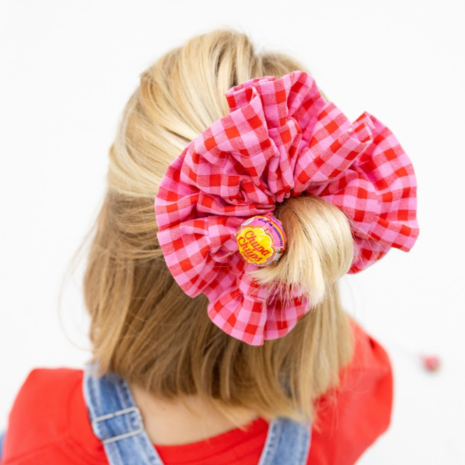 Scrunchie Folho em Vichy Encarnado e Cor-de-Rosa