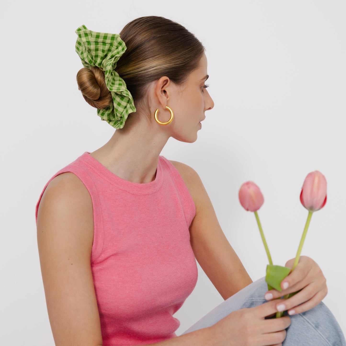 Scrunchie Folho em Vichy Verde Matcha