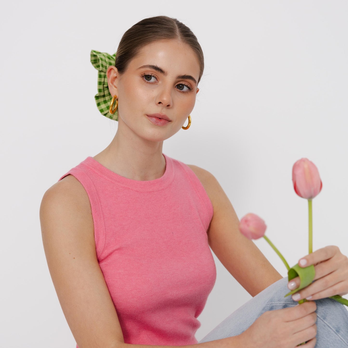 Scrunchie Folho em Vichy Verde Matcha