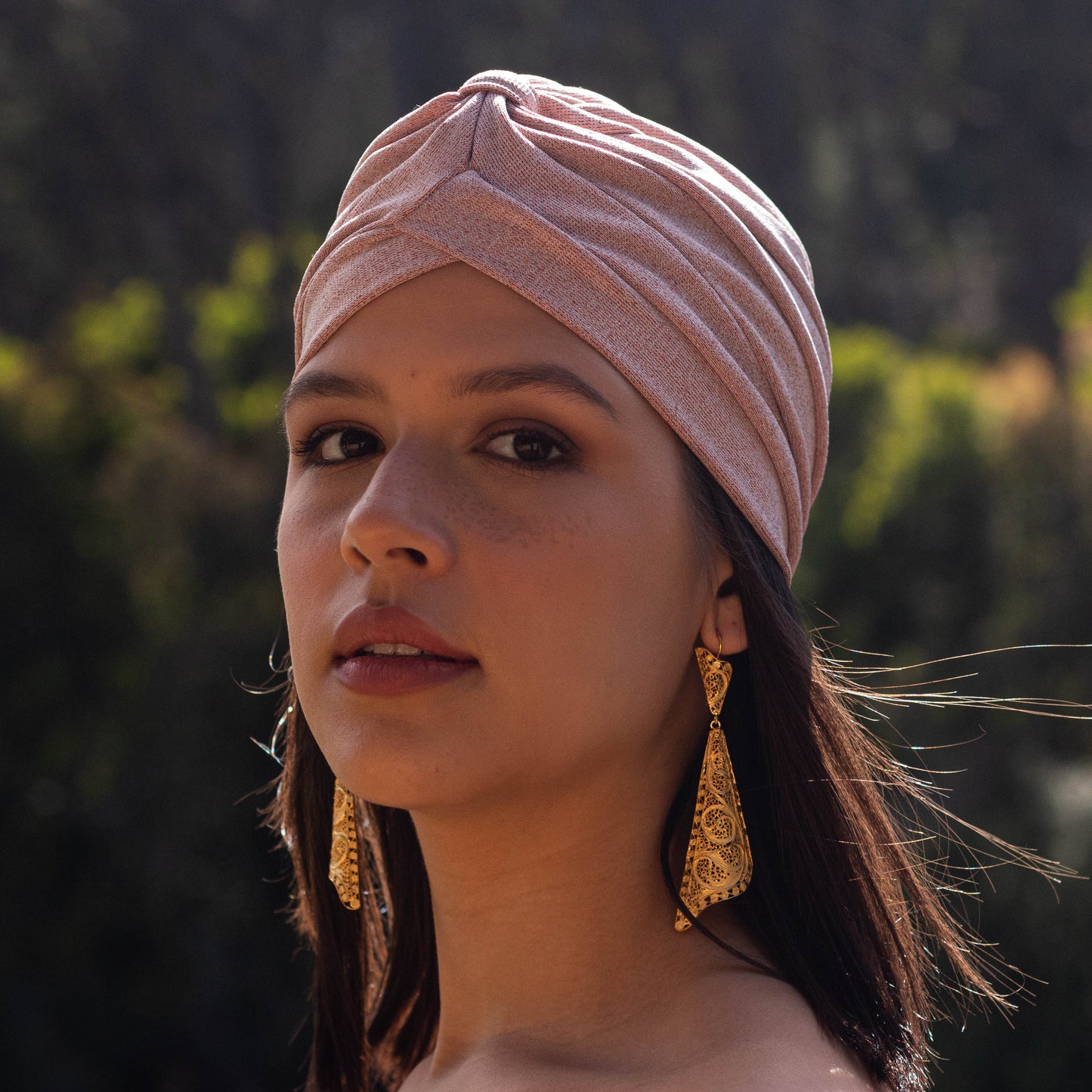 Turbante Malha em Cor-de-Rosa Brilho
