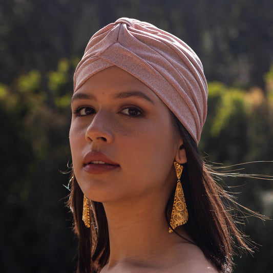 Turbante Malha em Cor-de-Rosa Brilho