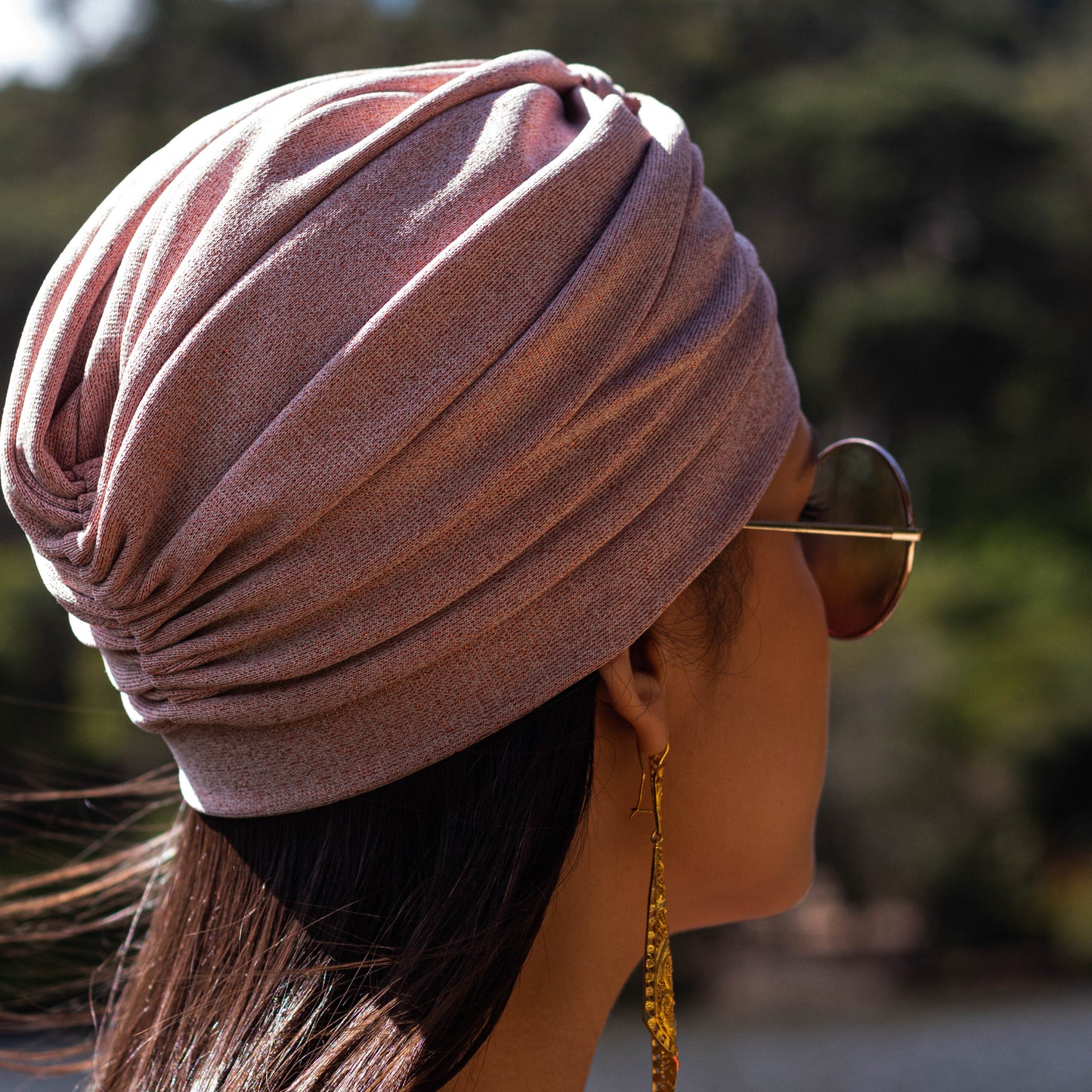 Turbante Malha em Cor-de-Rosa Brilho